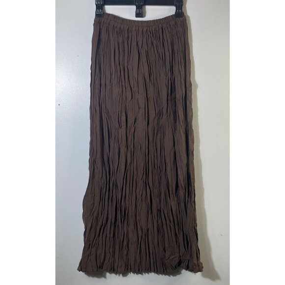 Womens Vintage Margaret O'Leary Crinkled Silk Midi Skirt Brown Silk USA
